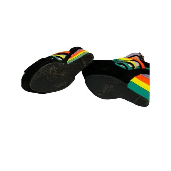 Alba Candy Neon Colorful Velvet Leather Buckle Strap Women's Sz 5.5 Wedge Sandal - Picture 8 of 10